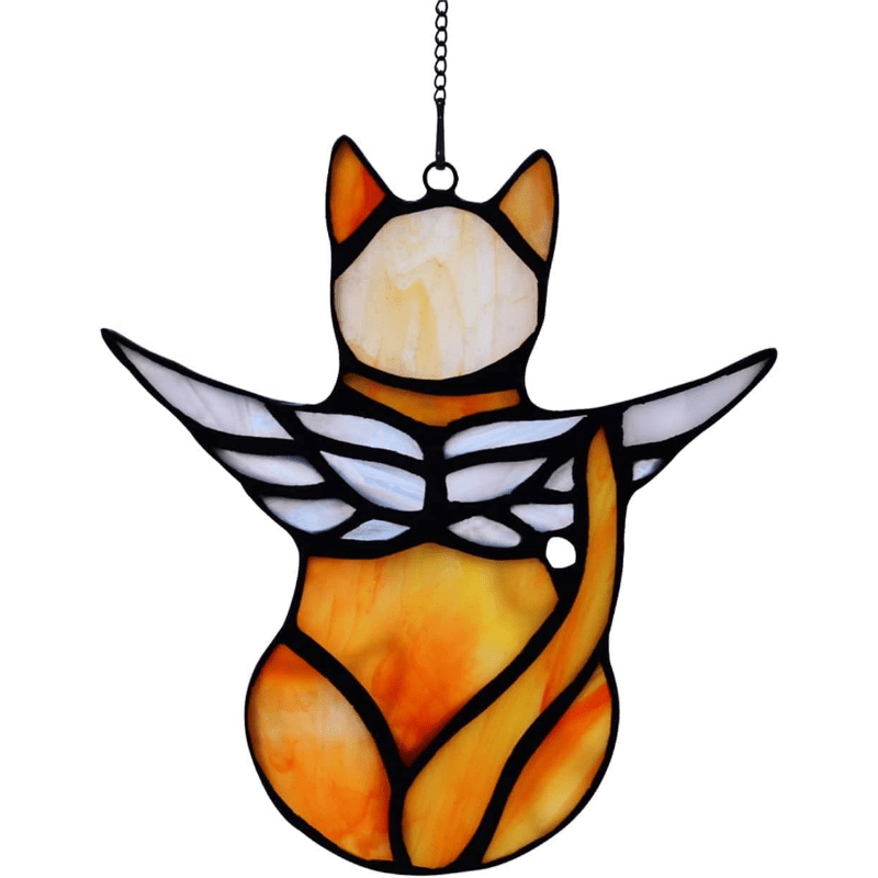 Angel Wing Cat Stained Glass Window Decoration - Cat Memorial Gift