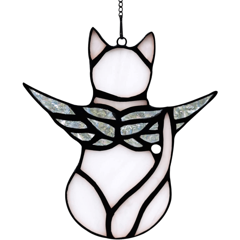 Angel Wing Cat Stained Glass Window Decoration - Cat Memorial Gift
