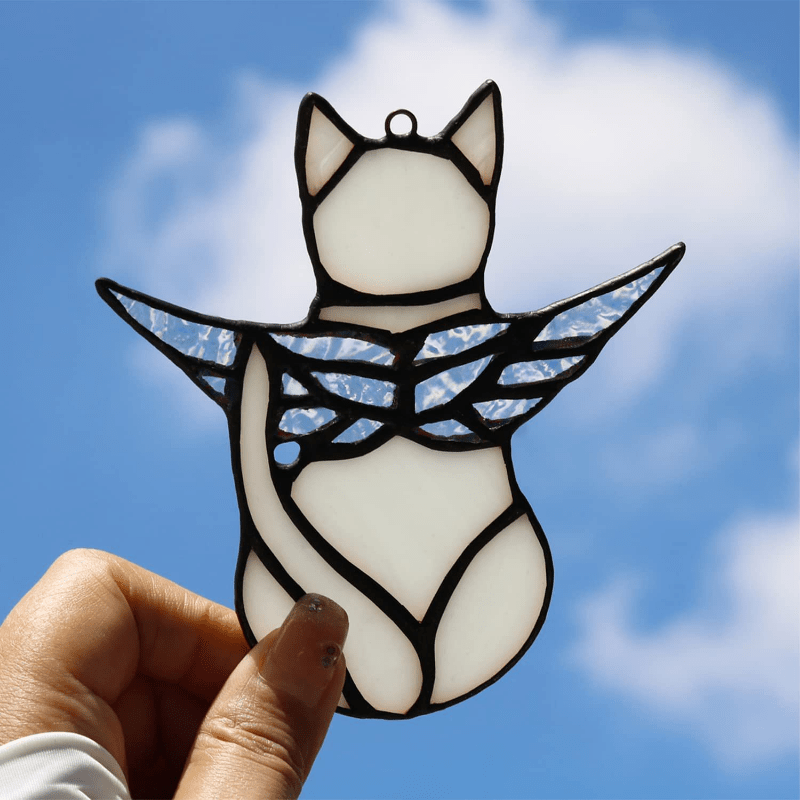 Angel Wing Cat Stained Glass Window Decoration - Cat Memorial Gift