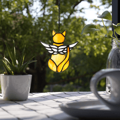 Angel Wing Cat Stained Glass Window Decoration - Cat Memorial Gift
