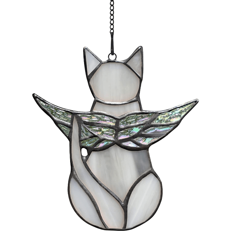 Angel Wing Cat Stained Glass Window Decoration - Cat Memorial Gift
