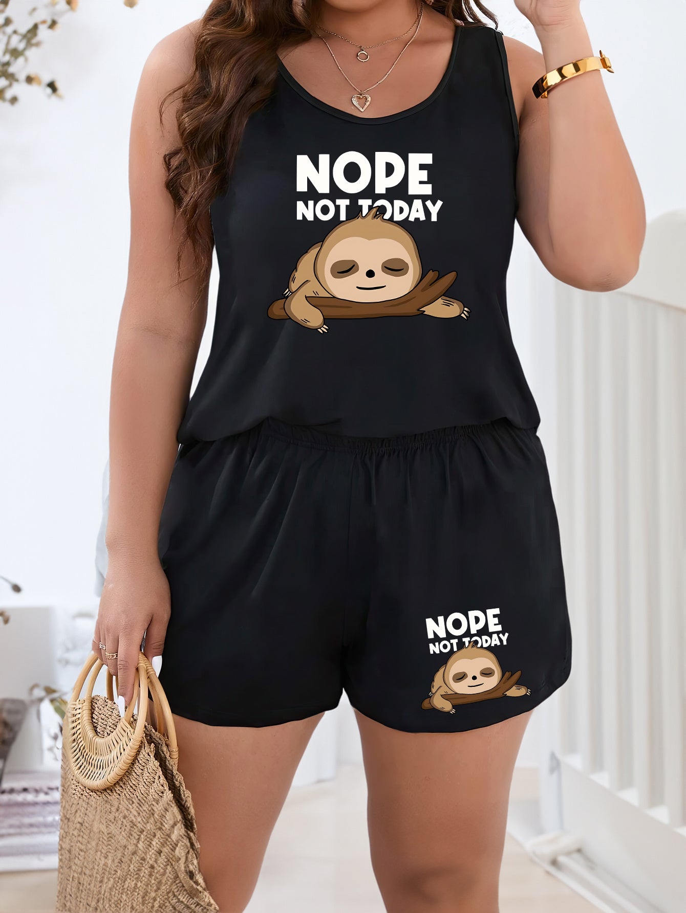 Sloth Print Tank Top & Shorts Pajama Set