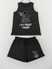 Cartoon Dog Tank Top & Shorts Pajama Set
