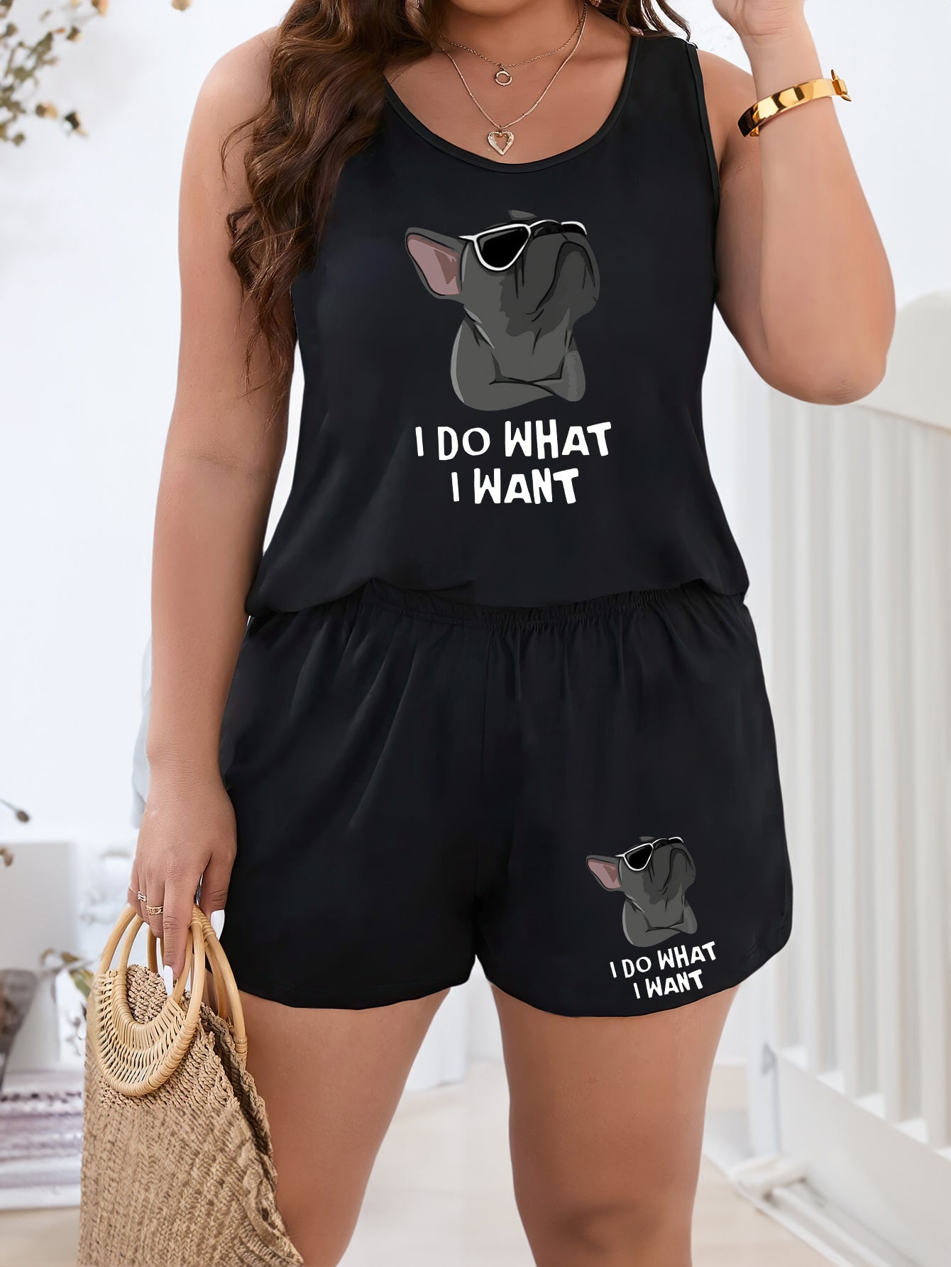Cartoon Dog Tank Top & Shorts Pajama Set