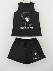 Women's Dog Print Pajama Set Round Neck Tank Top & Shorts