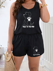 Women's Dog Print Pajama Set Round Neck Tank Top & Shorts