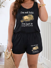 Cartoon Animal Print Tank & Shorts Set Women's Casual Loungewear