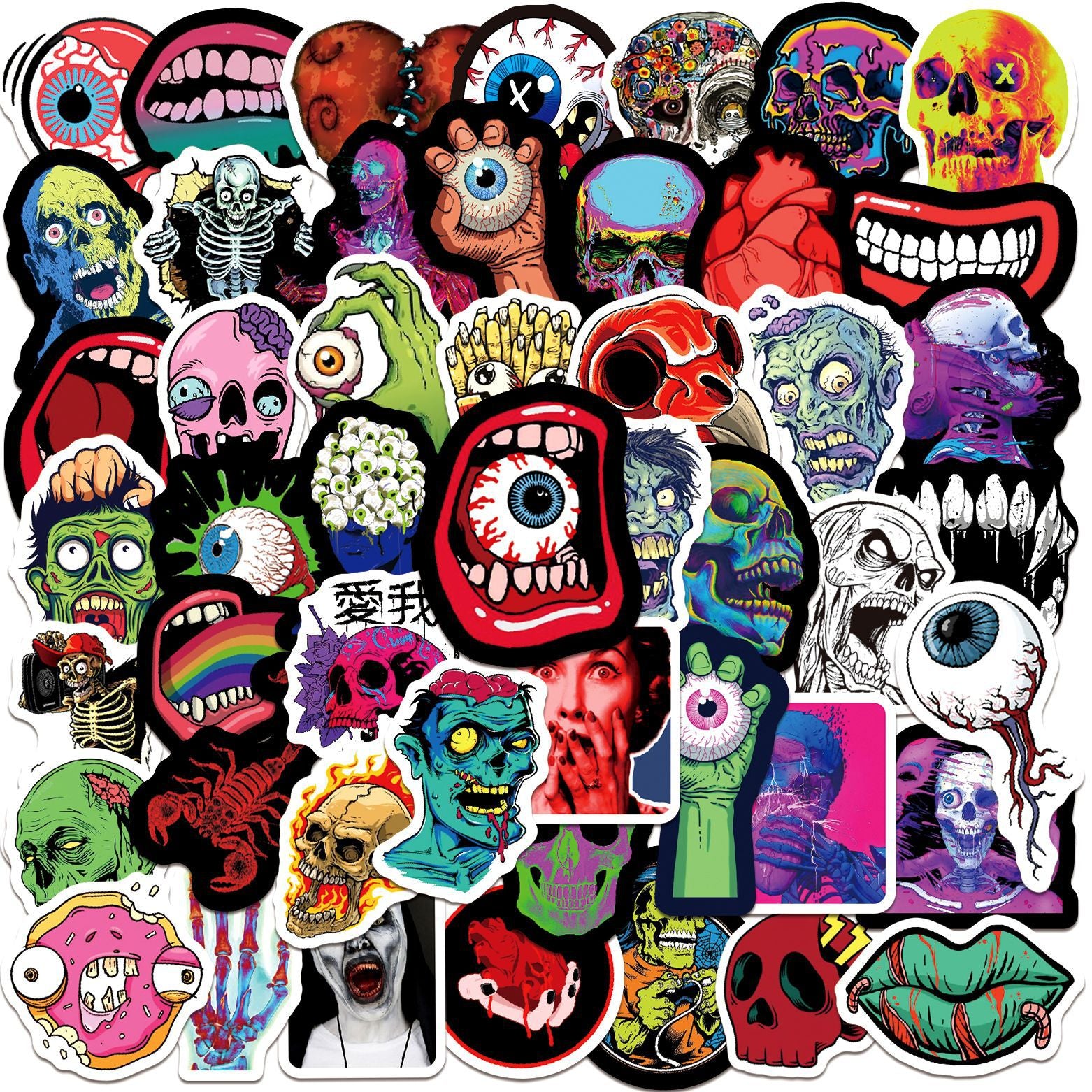 50pcs Horror Halloween Scary Graffiti Stickers Waterproof DIY Room Decoration