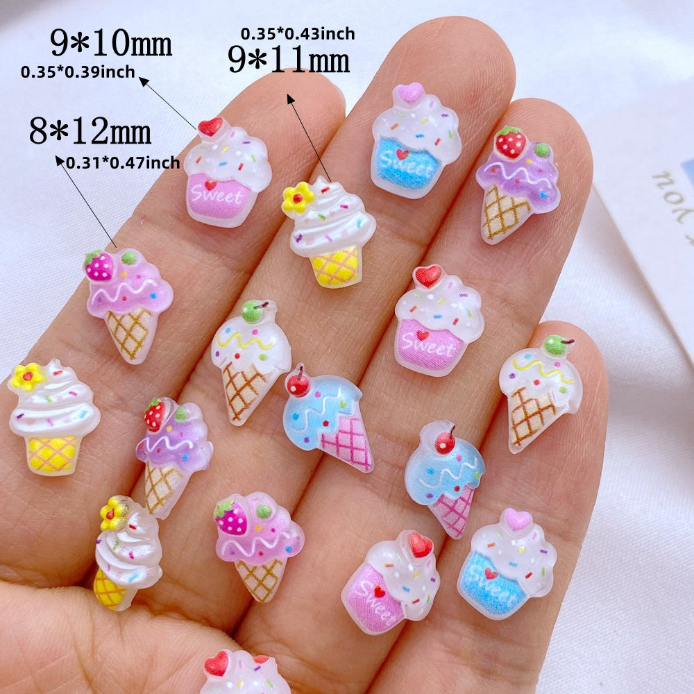 10pcs Mini Ice Cream Cake Charms for Jewelry & Manicures