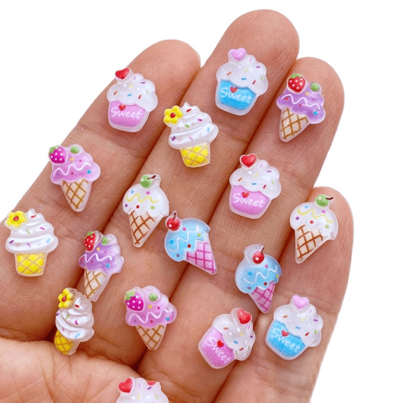 10pcs Mini Ice Cream Cake Charms for Jewelry & Manicures