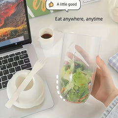 Clear Salad Cup w/ Fork 1000ml Portable Fruit Milk Cup