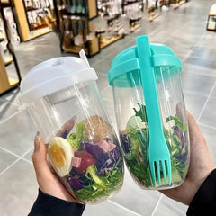 Clear Salad Cup w/ Fork 1000ml Portable Fruit Milk Cup