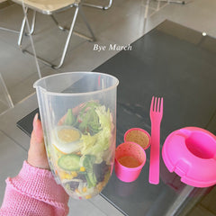 Clear Salad Cup w/ Fork 1000ml Portable Fruit Milk Cup