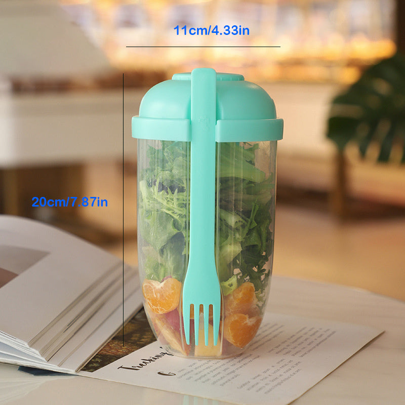 Clear Salad Cup w/ Fork 1000ml Portable Fruit Milk Cup