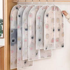 5pcs Crown Pattern Dust Cover Bag Hanging Clothes Storage Bag