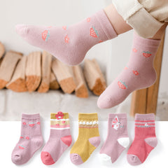 5 Pairs Girls Cartoon Crew Socks for Autumn Winter