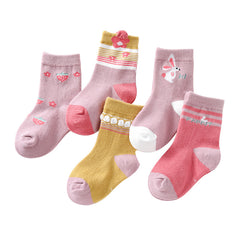 5 Pairs Girls Cartoon Crew Socks for Autumn Winter