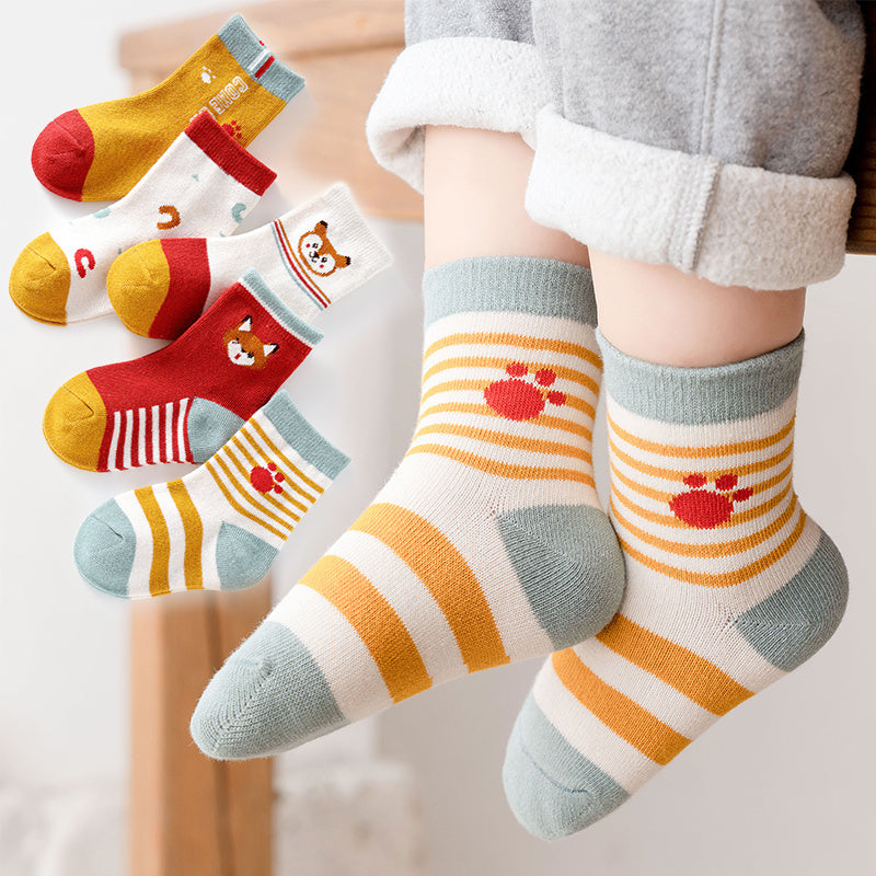 5 Pairs Girls Cartoon Crew Socks for Autumn Winter