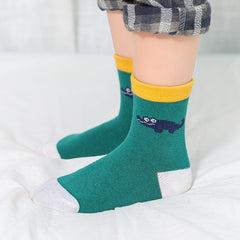 5 Pairs Boys Small Dinosaur Socks for Autumn Winter, Children's Cartoon Pattern