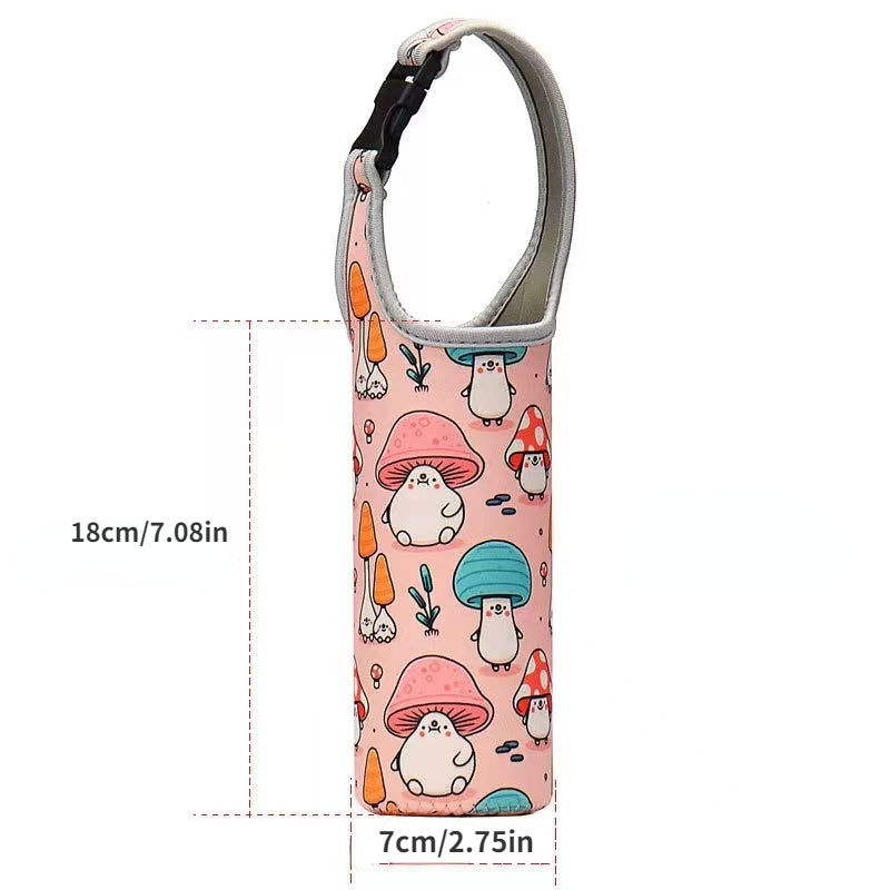 Cartoon Printed Neoprene Cup Sleeve w/ Buckle Handle Heat Resistant Bag