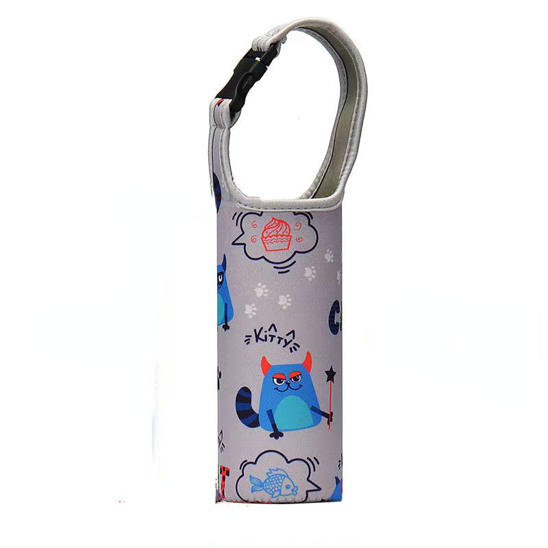 Cartoon Printed Neoprene Cup Sleeve w/ Buckle Handle Heat Resistant Bag