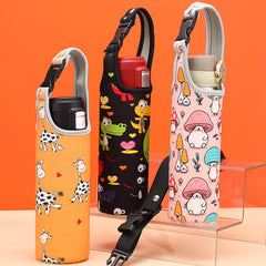 Cartoon Printed Neoprene Cup Sleeve w/ Buckle Handle Heat Resistant Bag