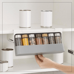 Wall Mount Pull Out Spice Rack Organizer With 6 Seasoning Bottles