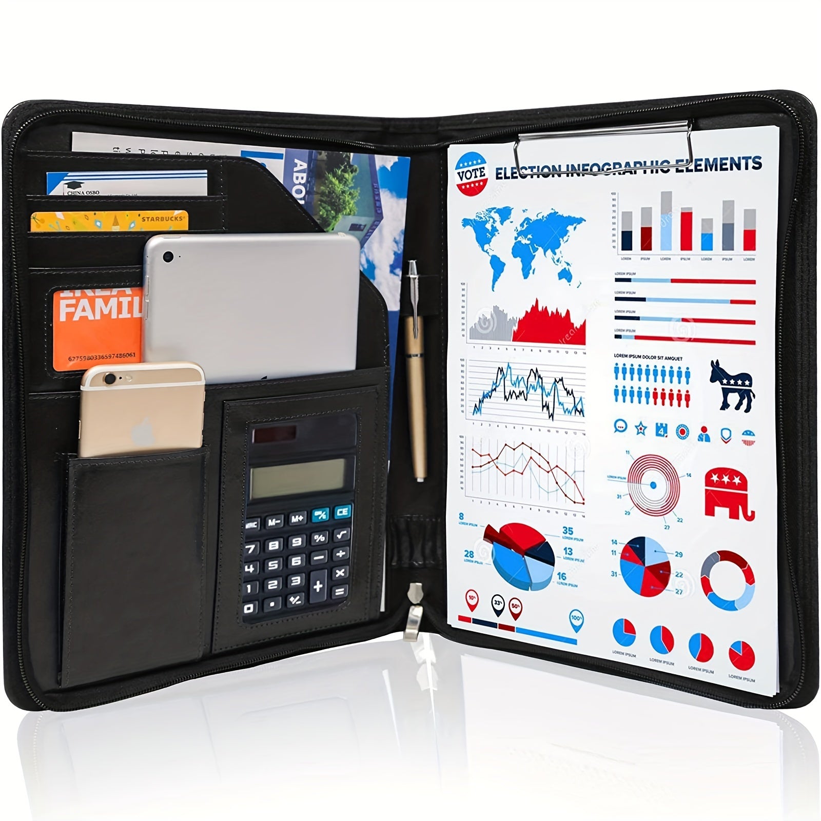 Professional Business Padfolio with Zipper Closure A4 Portfolio Binder