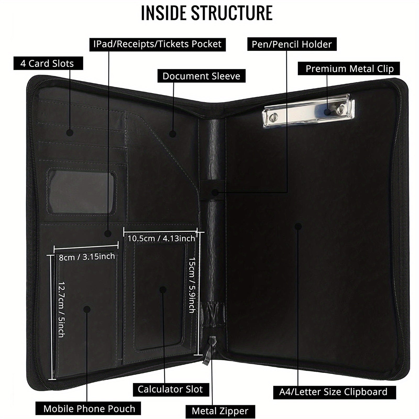 Professional Business Padfolio with Zipper Closure A4 Portfolio Binder