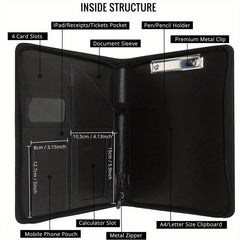 Professional Business Padfolio with Zipper Closure A4 Portfolio Binder