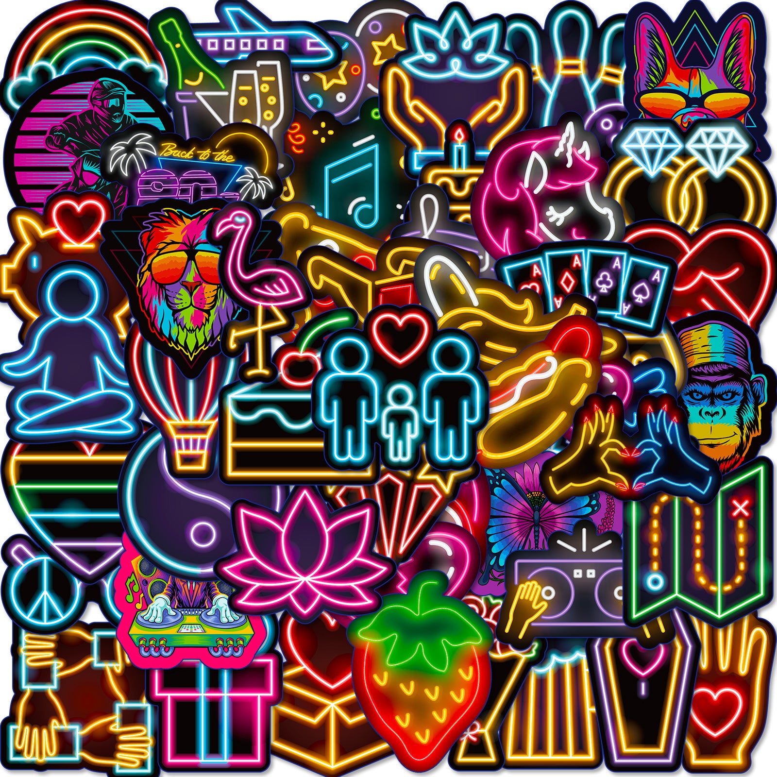 50pcs Sparkling Neon Stickers Fun Waterproof DIY Room Decoration