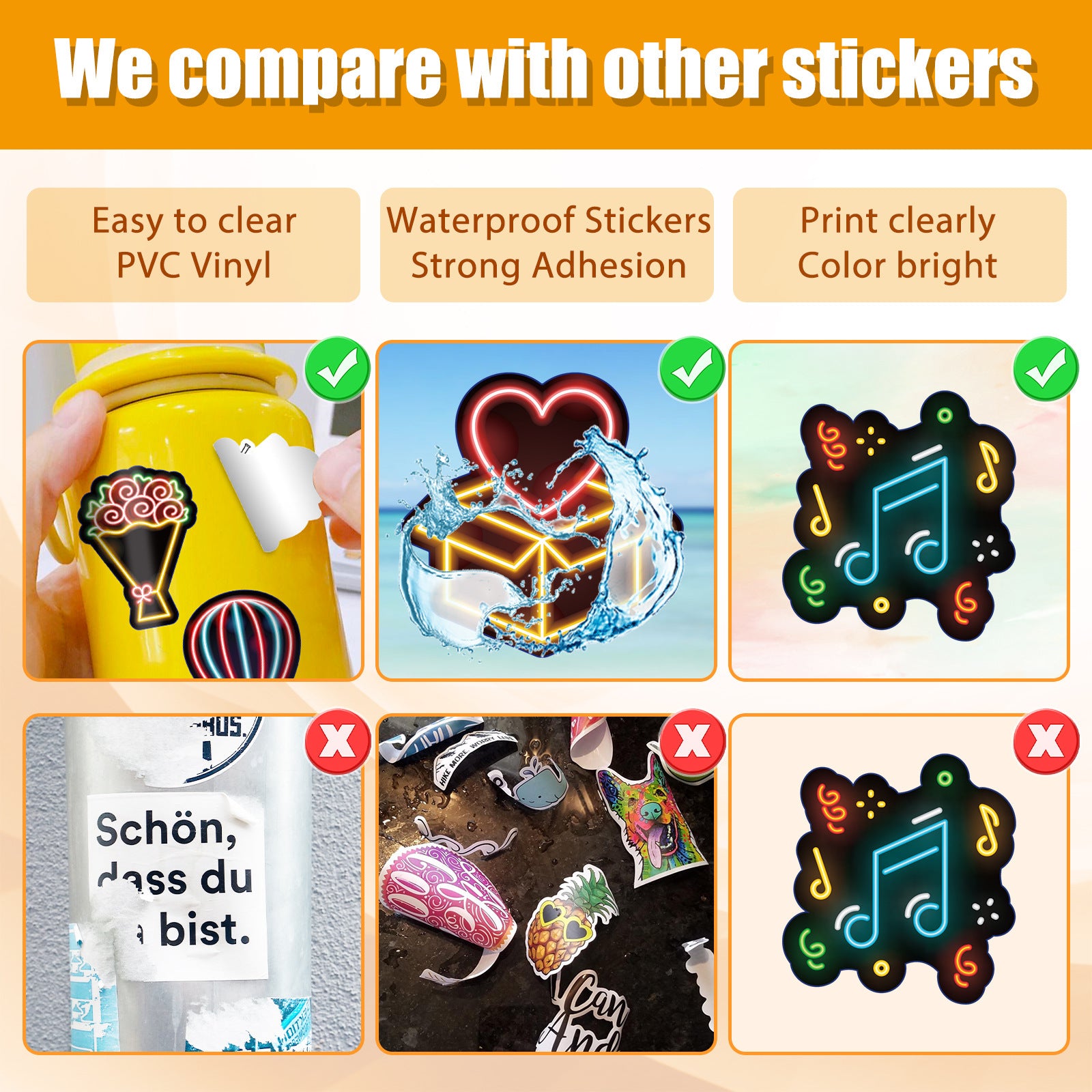 50pcs Sparkling Neon Stickers Fun Waterproof DIY Room Decoration