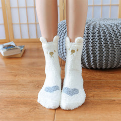 3 Pairs Girls Cartoon Floor Socks Warm Thick Kids Children Socks