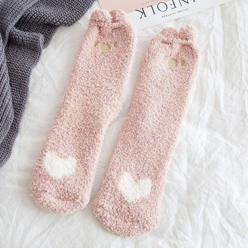 3 Pairs Girls Cartoon Floor Socks Warm Thick Kids Children Socks