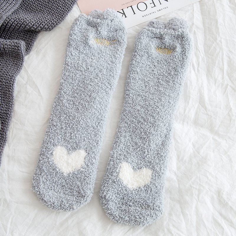 3 Pairs Girls Cartoon Floor Socks Warm Thick Kids Children Socks