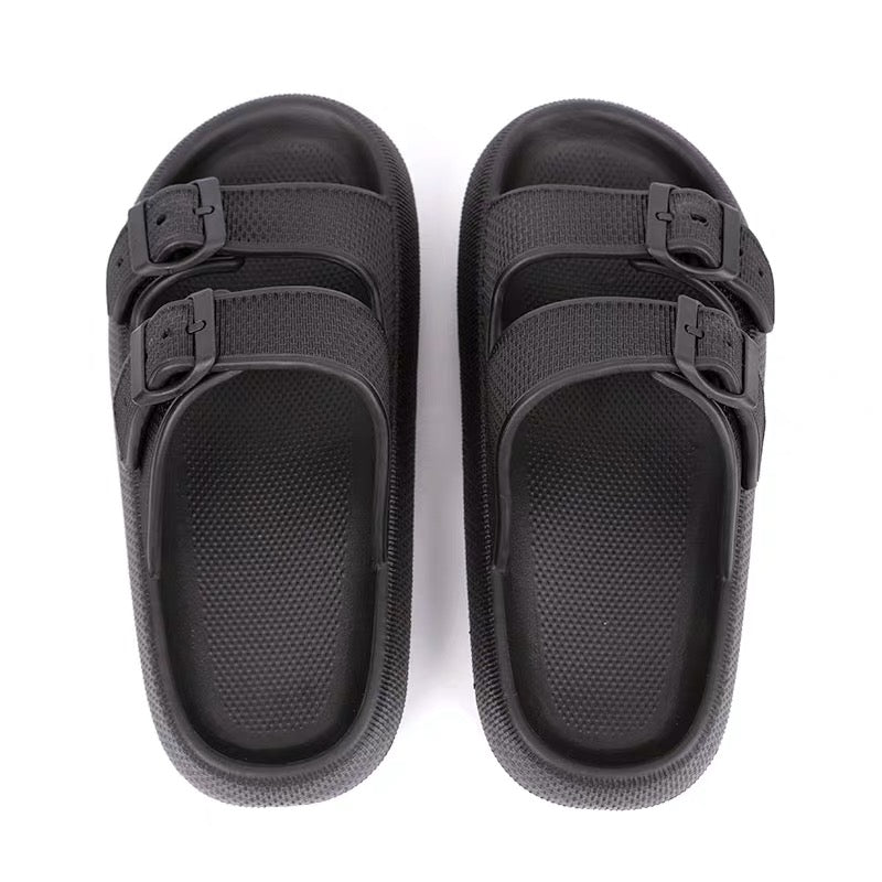 Women's Double Buckle Strap Slides Ultra Soft PVC Pillow Slides