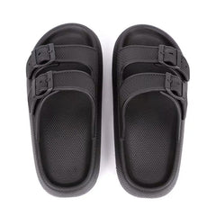 Women's Double Buckle Strap Slides Ultra Soft PVC Pillow Slides