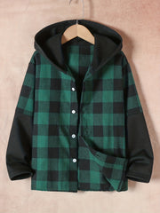 Boys Plaid Hooded Shirt Jacket For Spring And Autumn