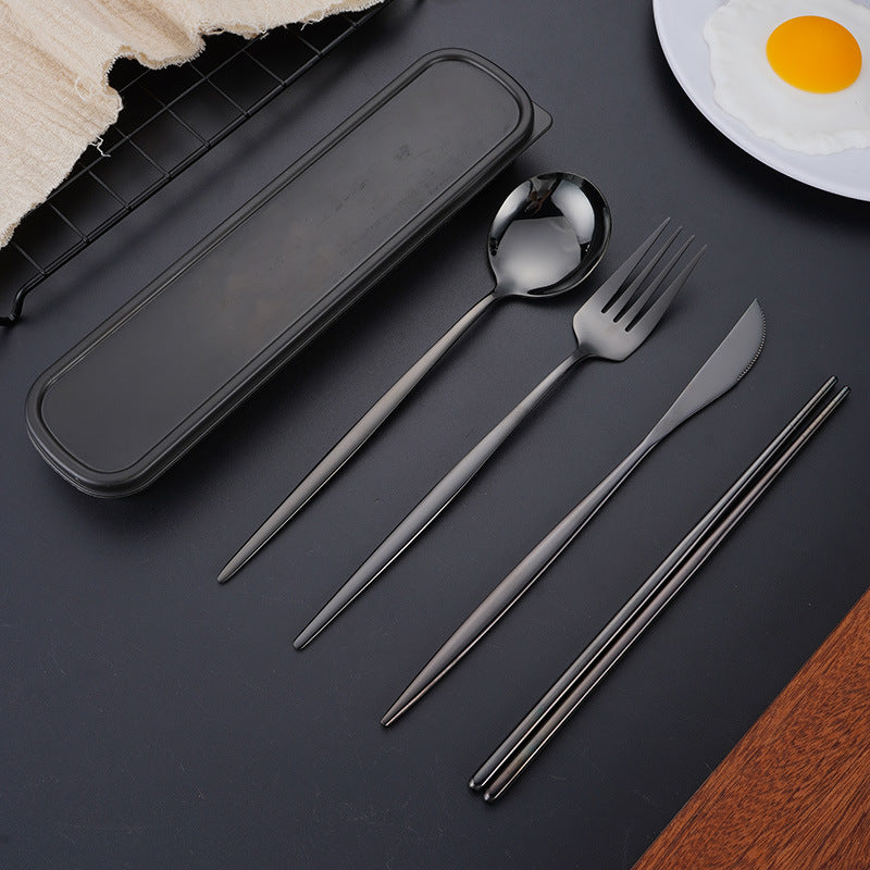 4pcs Stainless Steel Tableware Set Fork Spoon Chopsticks Travel Kitchen Supplies