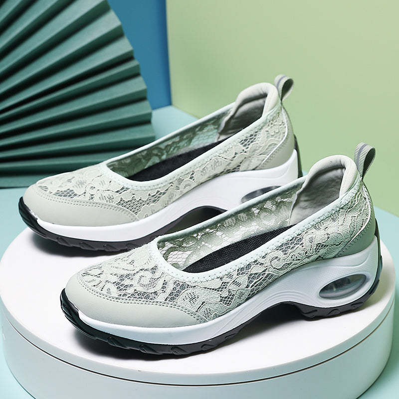Women's Lace Mesh Sneakers Lightweight Slip On Outdoor Shoes
