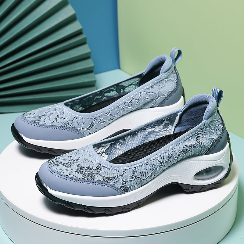 Women's Lace Mesh Sneakers Lightweight Slip On Outdoor Shoes
