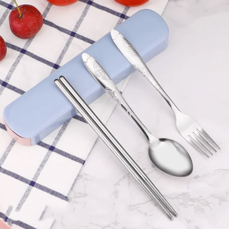Portable Tableware Set with Storage Box Chopsticks Spoon Fork