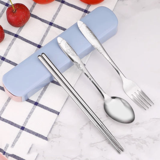 Portable Tableware Set with Storage Box Chopsticks Spoon Fork