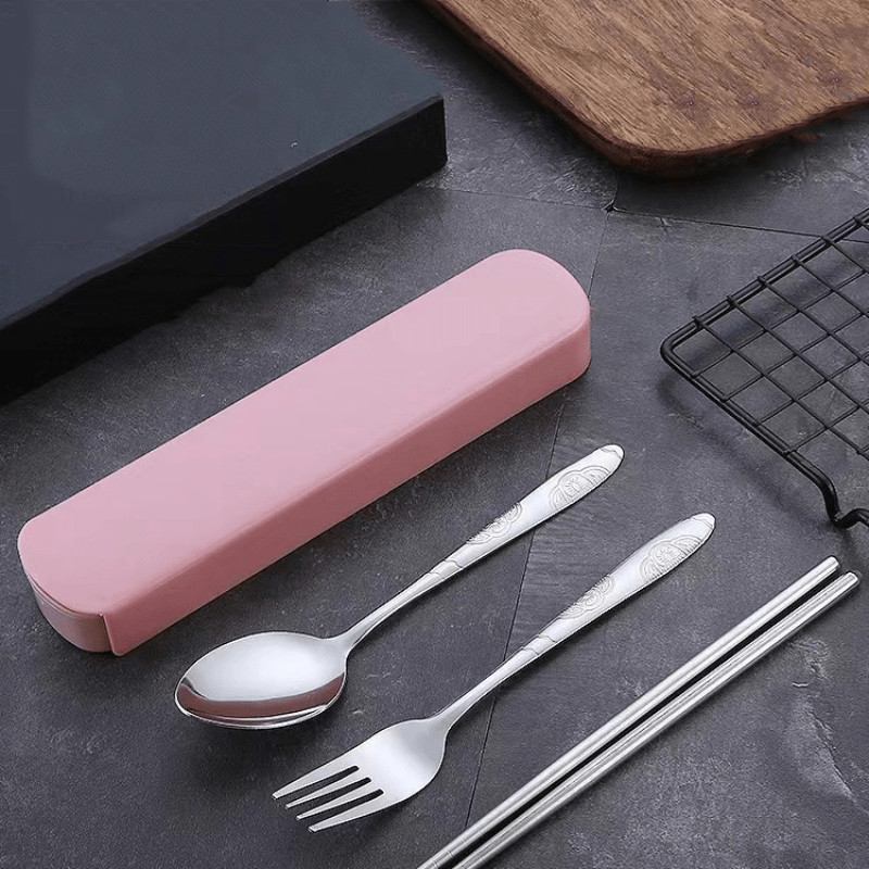 Portable Tableware Set with Storage Box Chopsticks Spoon Fork