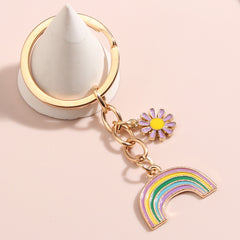 Colorful Rainbow Keychain Pendant for Girls Car and Bag Key Ring