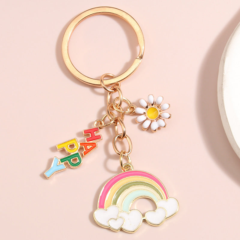 Colorful Rainbow Keychain Pendant for Girls Car and Bag Key Ring