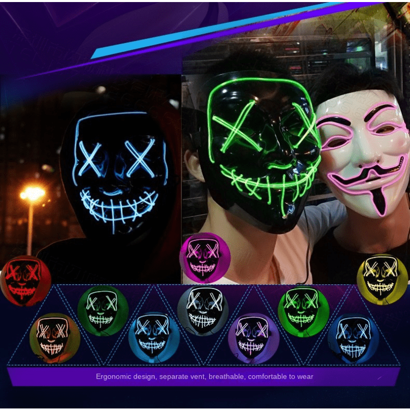 Boy's Halloween LED Luminous Mask Hip Hop Masquerade Party Prop