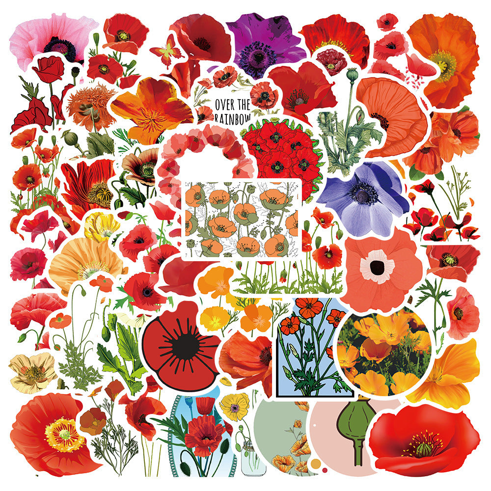 50pcs Cartoon Poppy Stickers Waterproof DIY Room Decor For Mobile Computer Wall