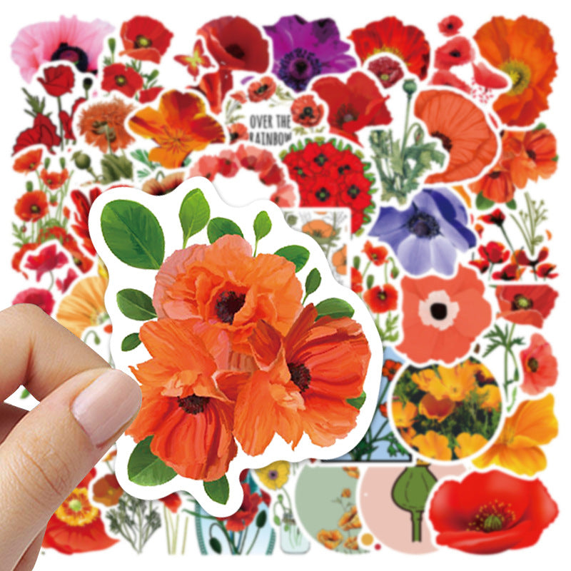 50pcs Cartoon Poppy Stickers Waterproof DIY Room Decor For Mobile Computer Wall