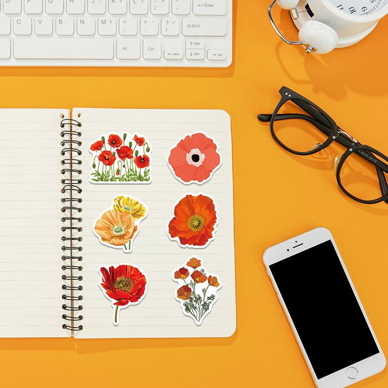 50pcs Cartoon Poppy Stickers Waterproof DIY Room Decor For Mobile Computer Wall